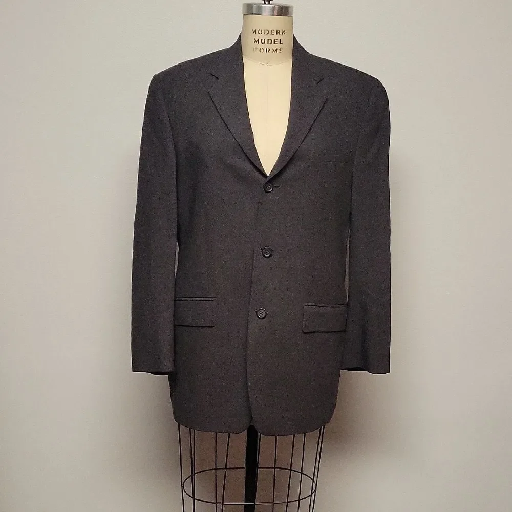 DKNY Essentials 100% Wool Charcoal Men's Blazer, Size 42L
